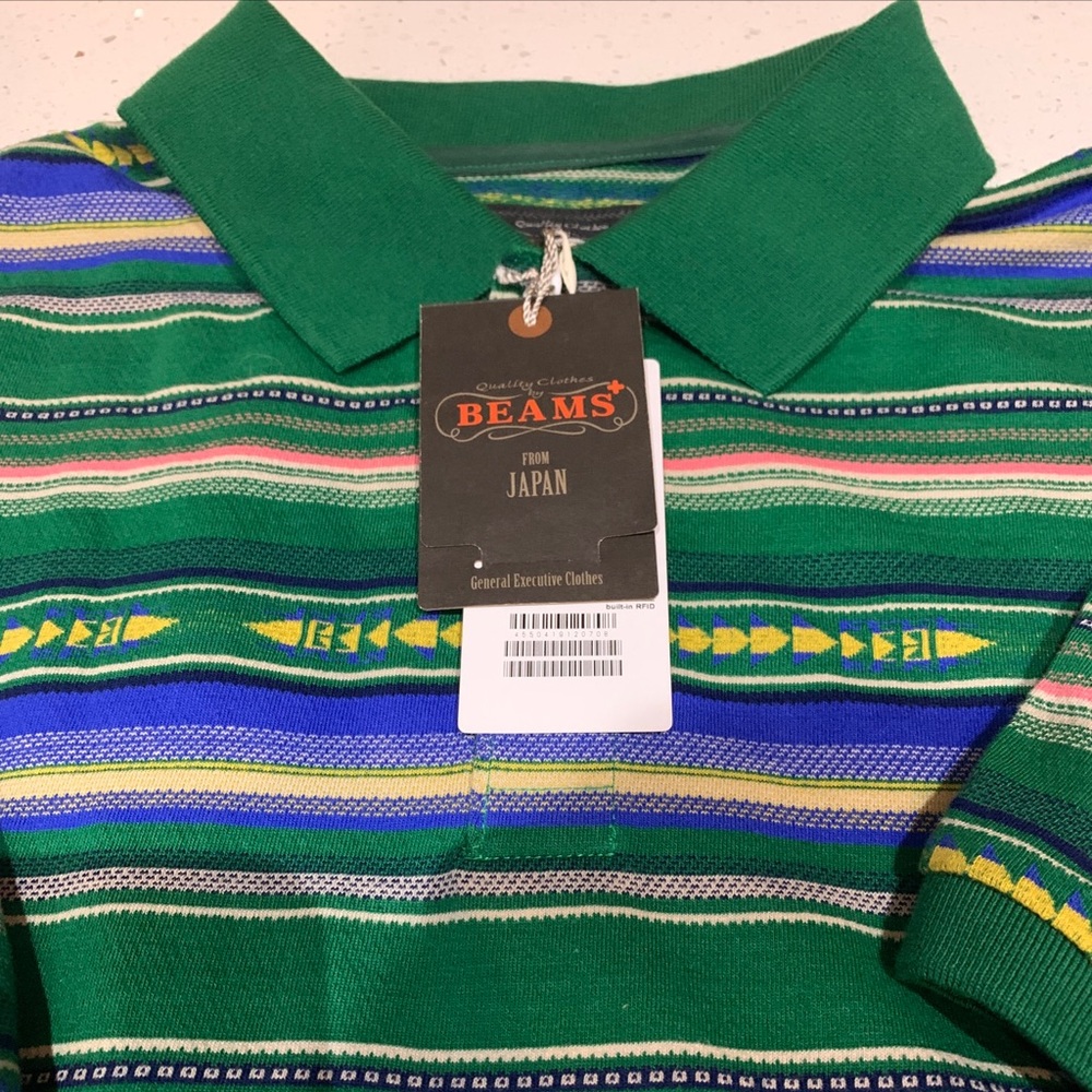 NWT Beams Japan multicolor polo shirt XL cotton